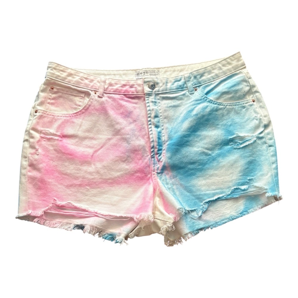 Primark Denim Custom Tie Dye Distressed Jean Shorts Pink Blue Women Size 16 US